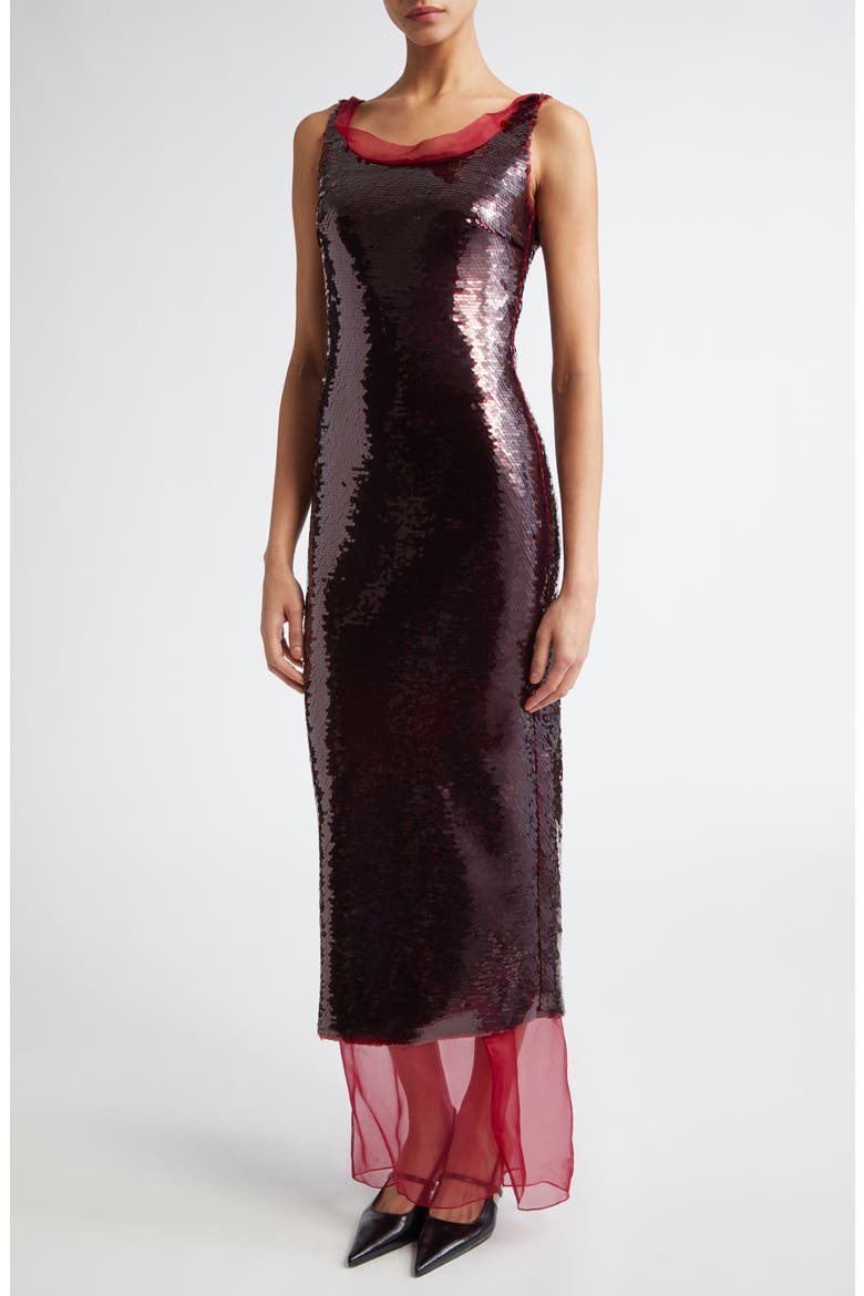 Nehemia Sequin Column Dress, Main, color, BURGUNDY