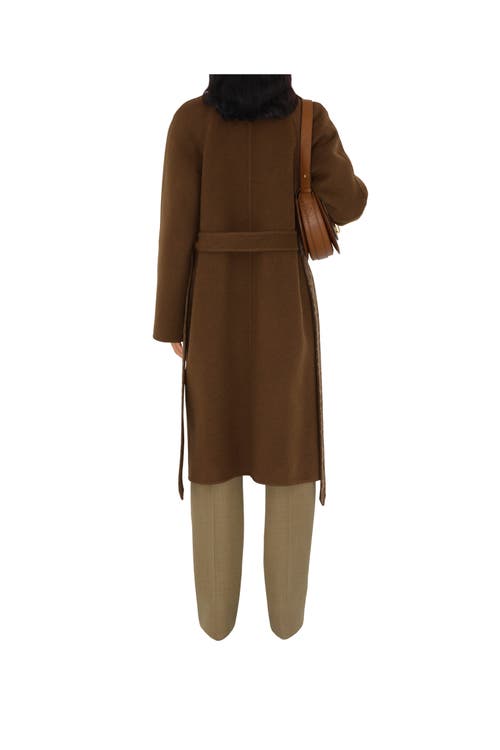 Burberry Wool-cashmere Belted Long Coat With Monogram Interior In Tor/canvas