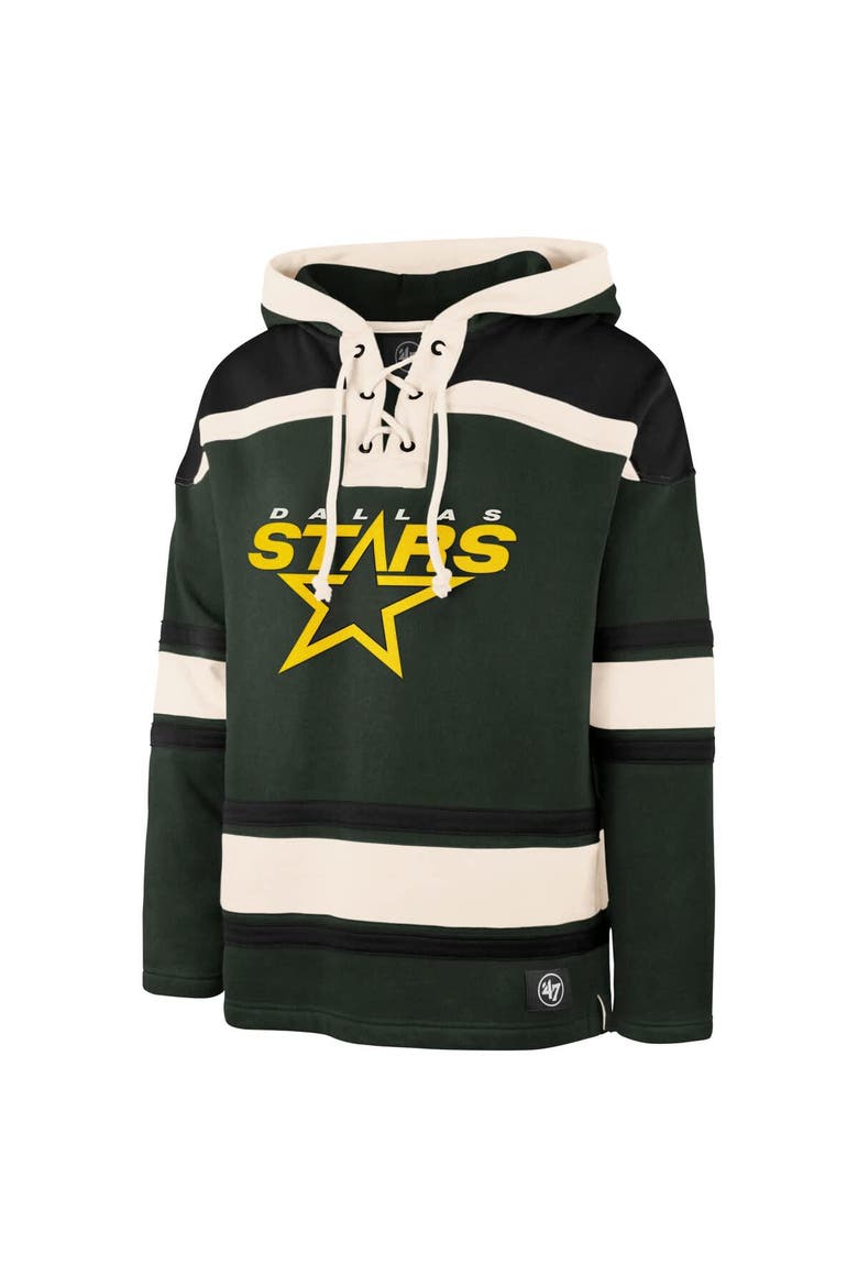 Men's '47 Mike Modano Green Dallas Stars Retired Player Name & Number Lacer Pullover Hoodie, Alternate, color, Green