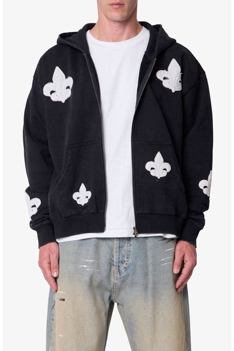 Fleur de Lis Zip Hoodie, Main, color, WASHED BLACK