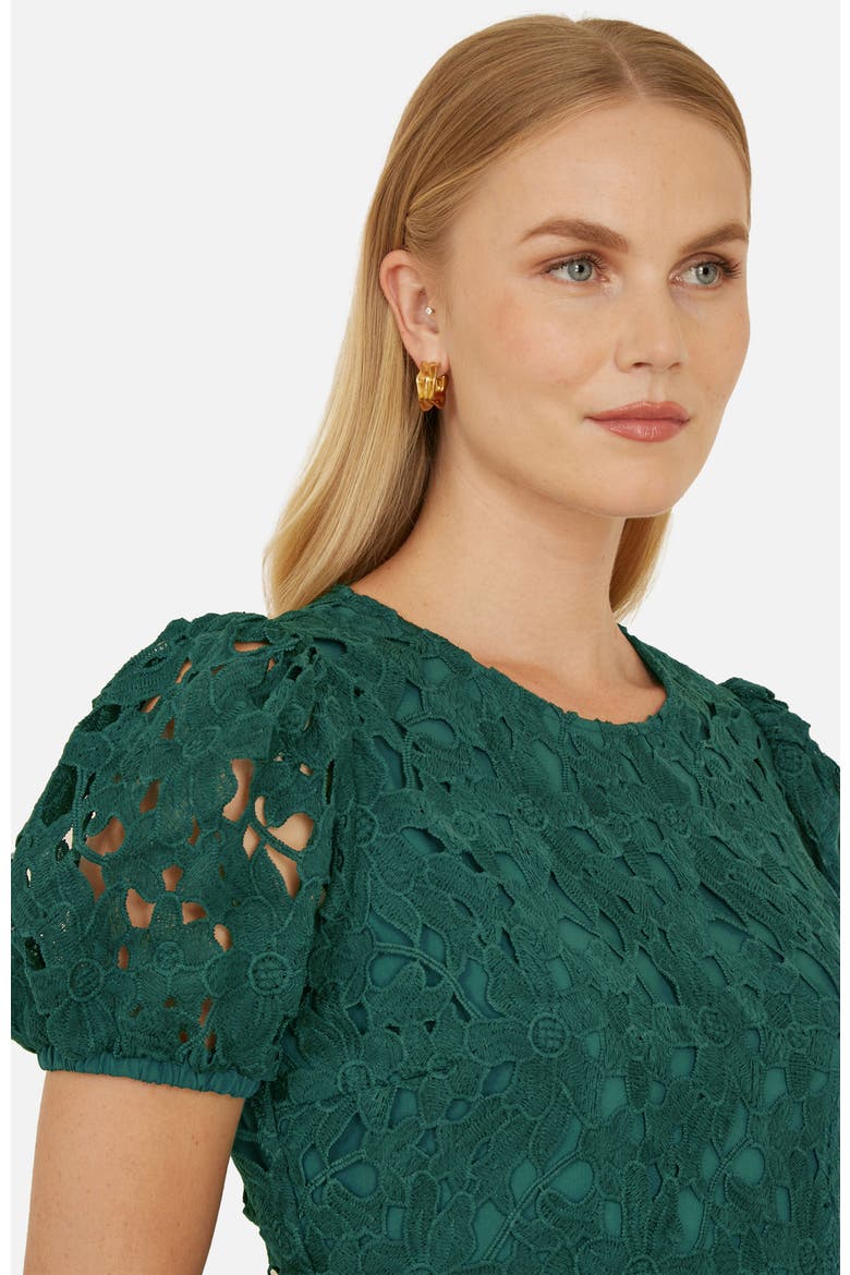 Lace Puff Sleeve Fit Flare Mini Dress, Alternate, color, Green