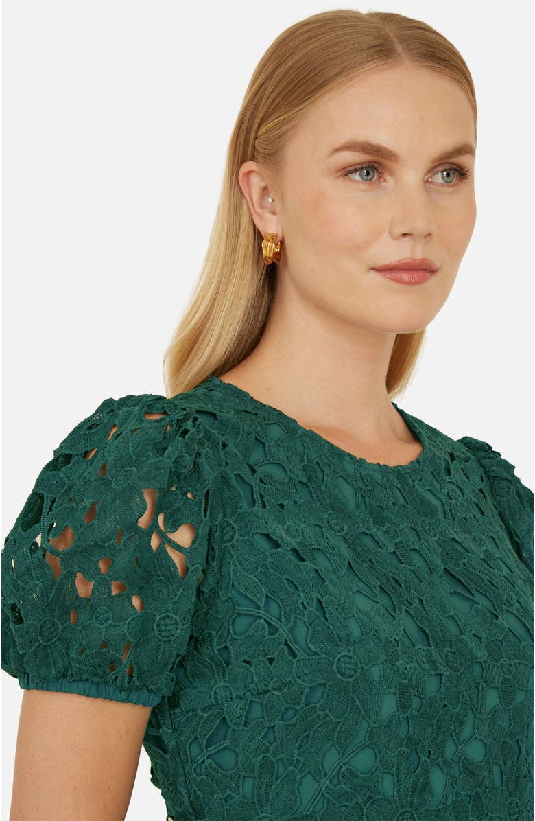 Yumi Lace Puff Sleeve Fit Flare Mini Dress, Alternate, color, Green