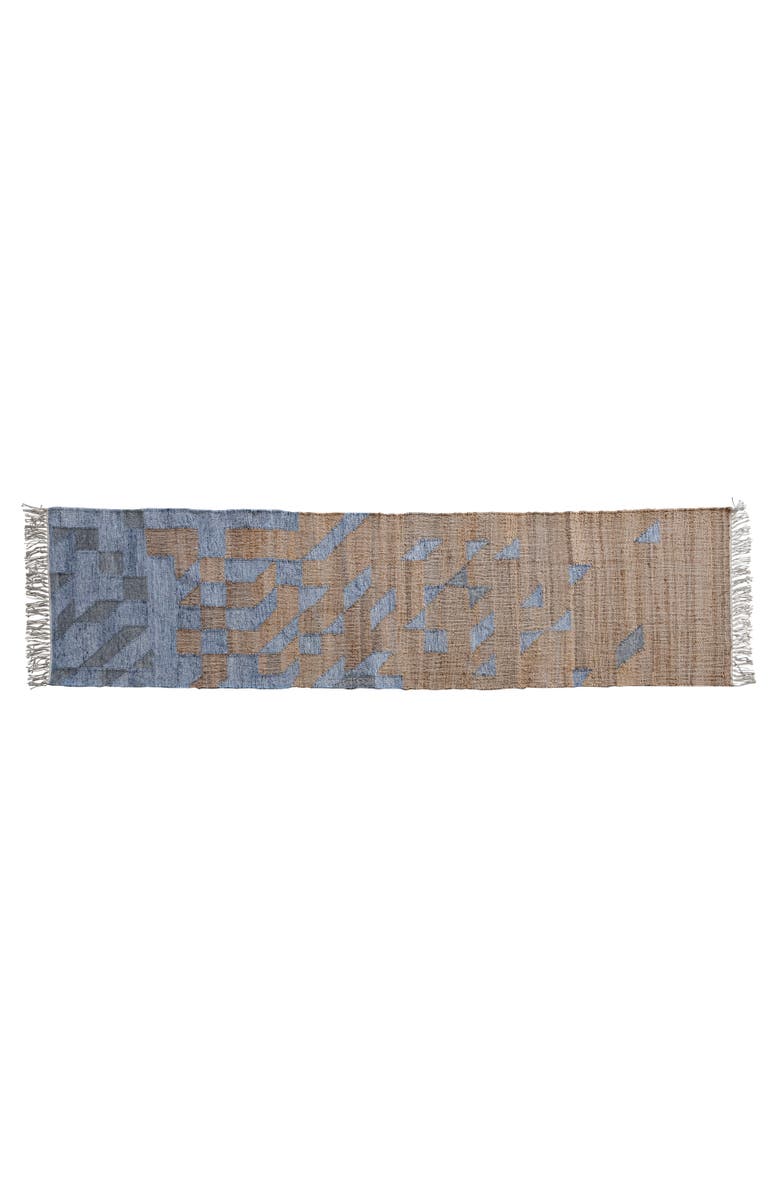 Storied Home Coastal Jute and Cotton Kilim Embroidered Floor Runner Rug, Main, color, Blue
