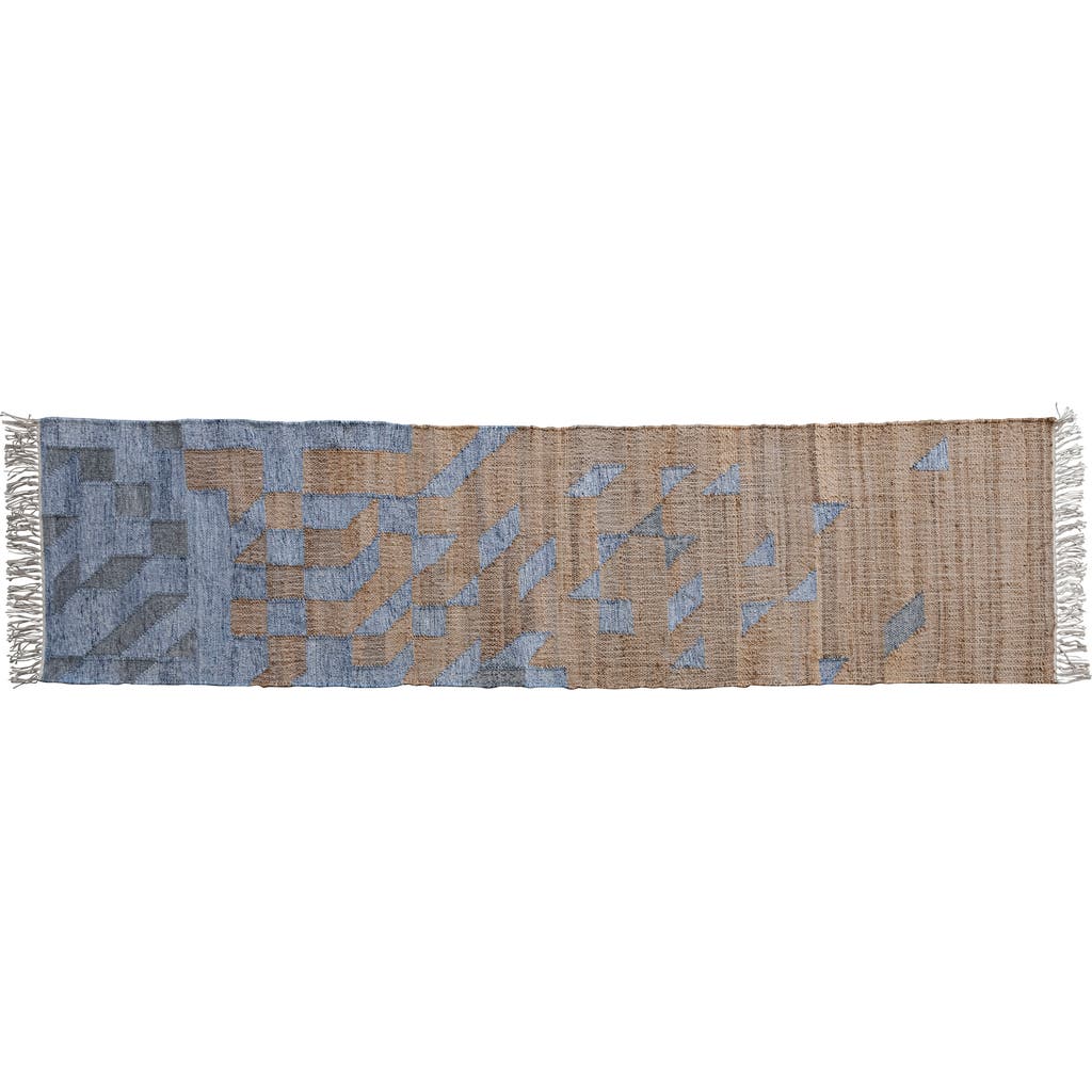 Storied Home Coastal Jute And Cotton Kilim Embroidered Floor Runner Rug In Blue