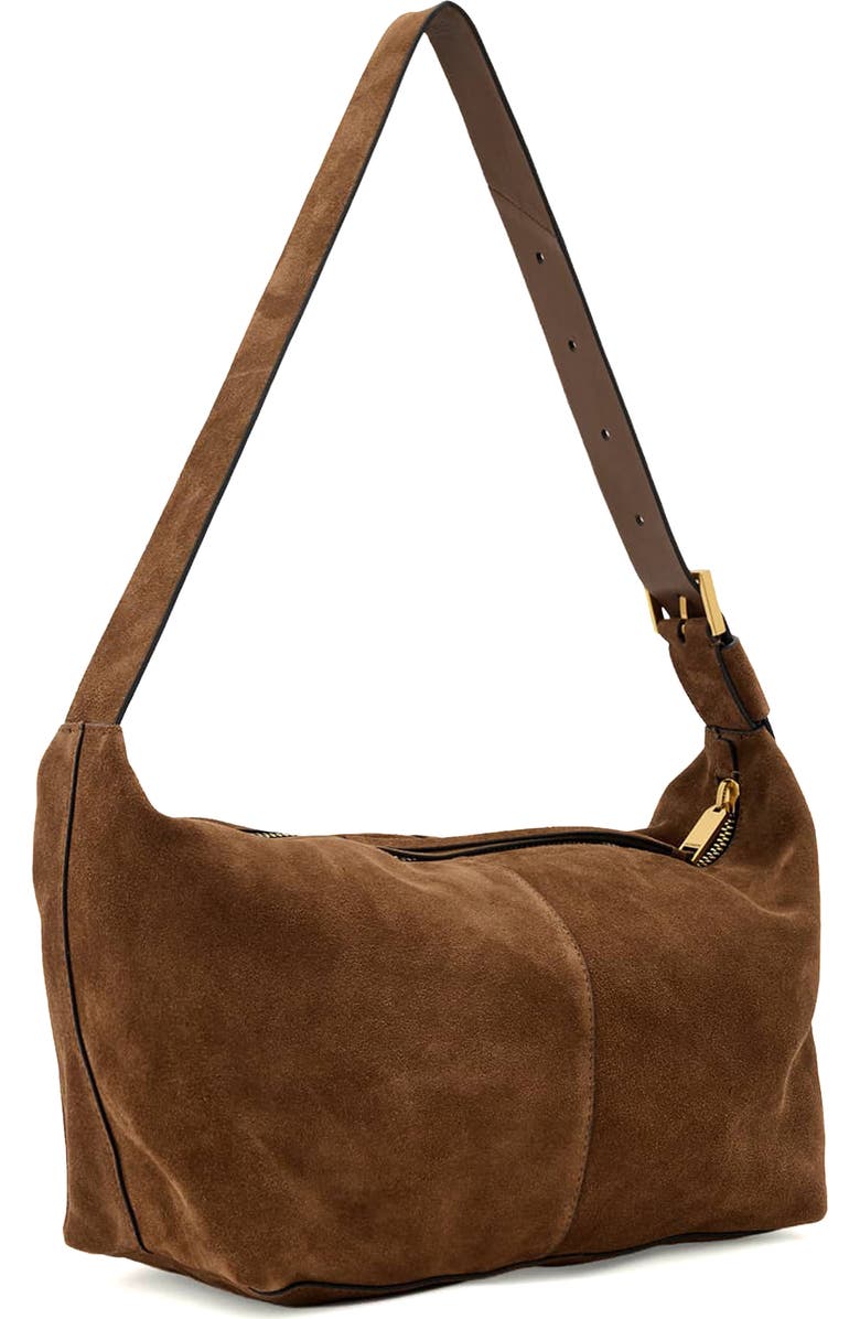 AllSaints Jean Rey Suede Shoulder Bag, Alternate, color, Sugar Brown