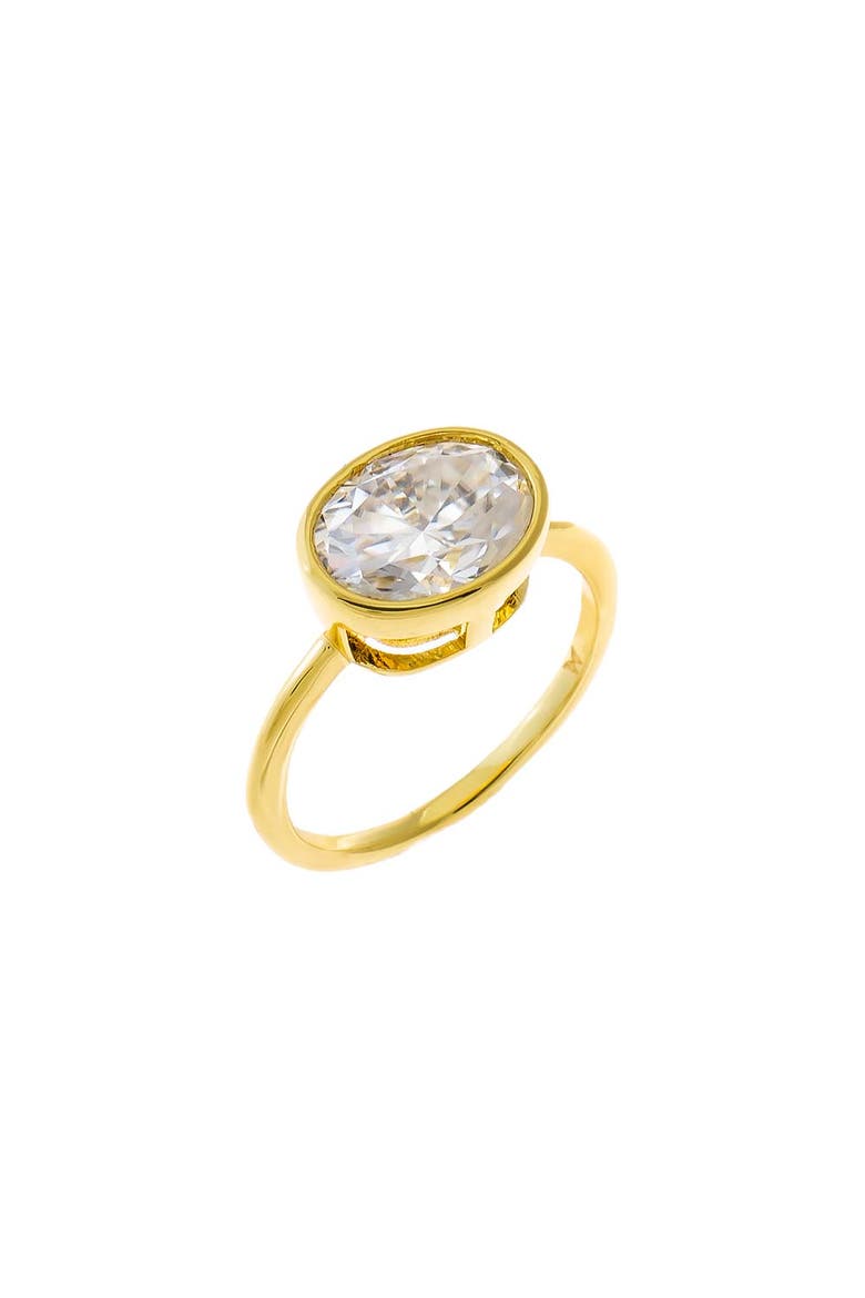 Moissanite Bezel Oval Thin Band Pinky Ring, Main, color, Gold