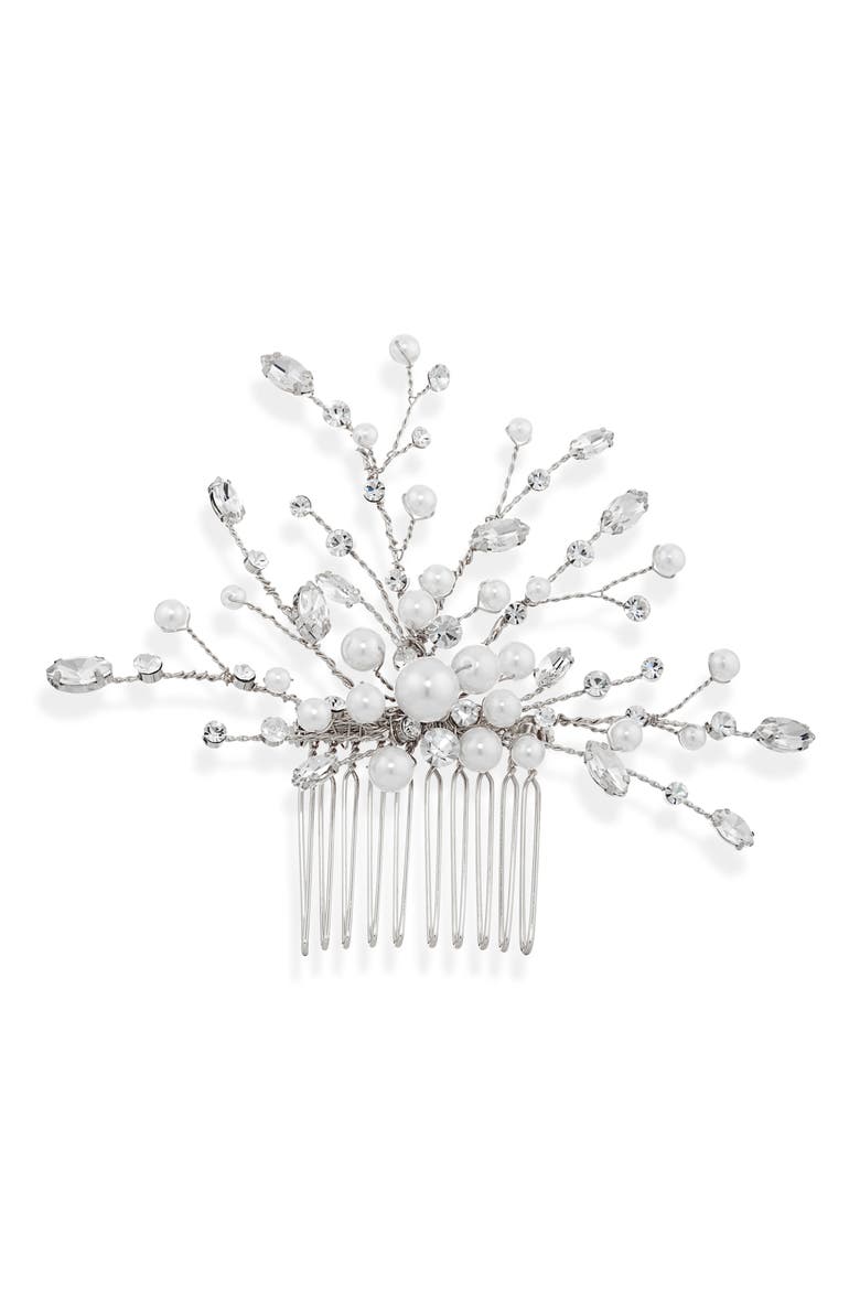 Ziva Austrian Crystal & Faux Pearl Hair Comb (Nordstrom Exclusive), Main, color, SILVER