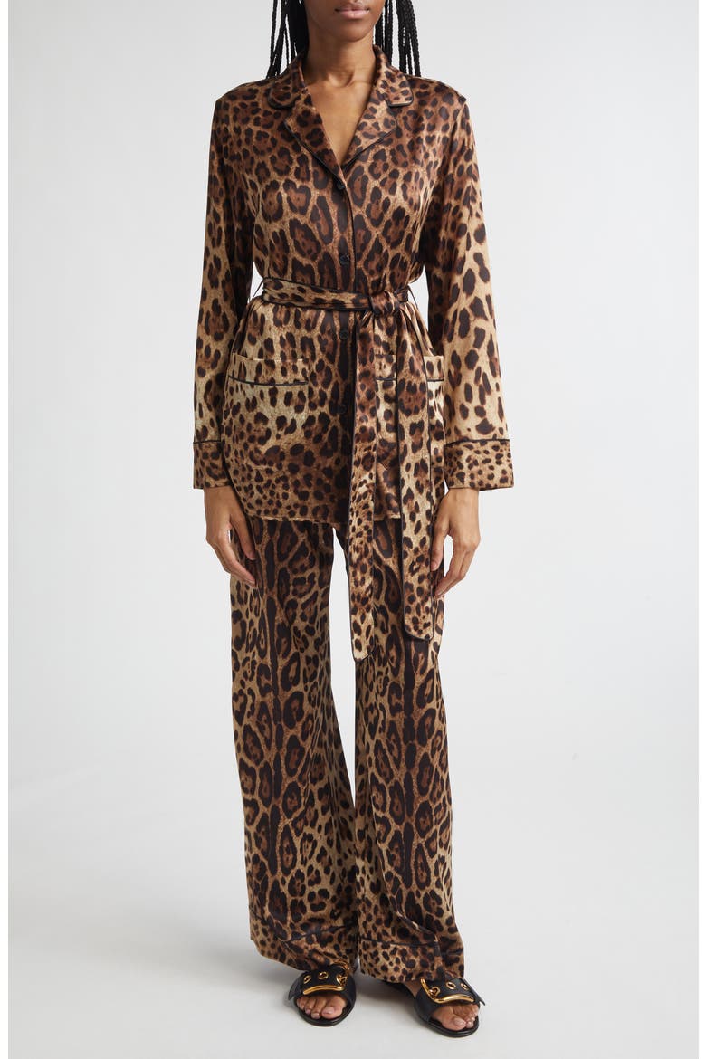 Leopard Print Wide Leg Stretch Silk Satin Pajama Pants, Alternate, color, HY13M LEO NEW