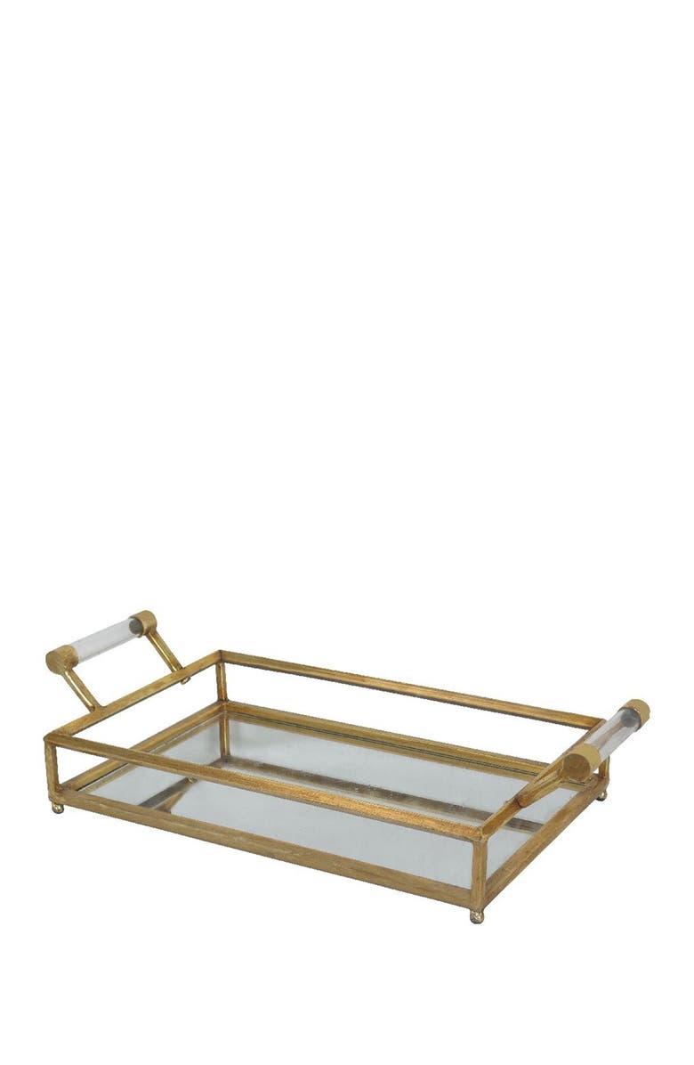COSMO BY COSMOPOLITAN Goldtone Metal Mirrored Tray with Acrylic Handles, Main, color, Gold