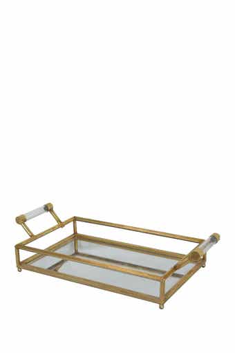 COSMO BY COSMOPOLITAN Goldtone Metal Mirrored Tray with Acrylic Handles