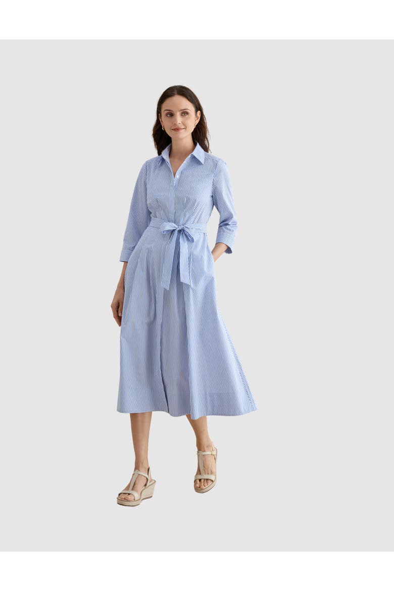 Jane Belted Midi Shirt Dress, Main, color, Blue Ivory
