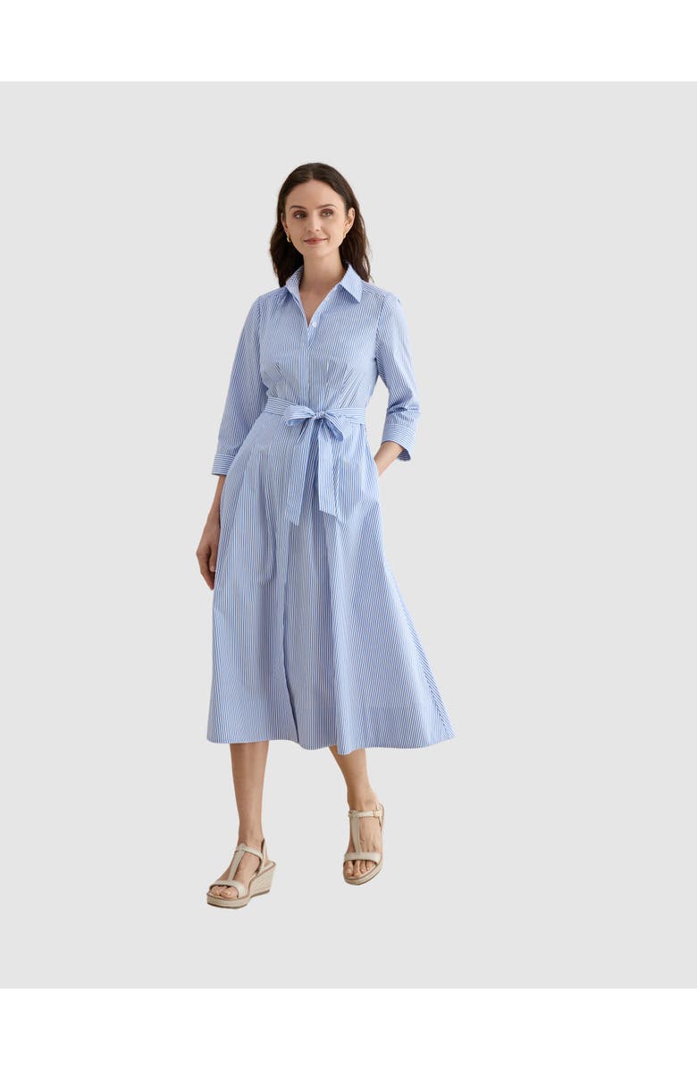 HOBBS LONDON Jane Belted Midi Shirt Dress, Main, color, Blue Ivory