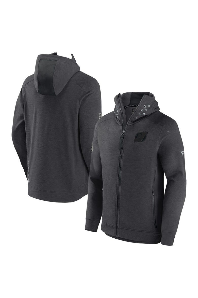 Men's Fanatics Branded Heather Charcoal New Jersey Devils Authentic Pro Road Tech Full-Zip Hoodie Jacket, Main, color, Heather Charcoal