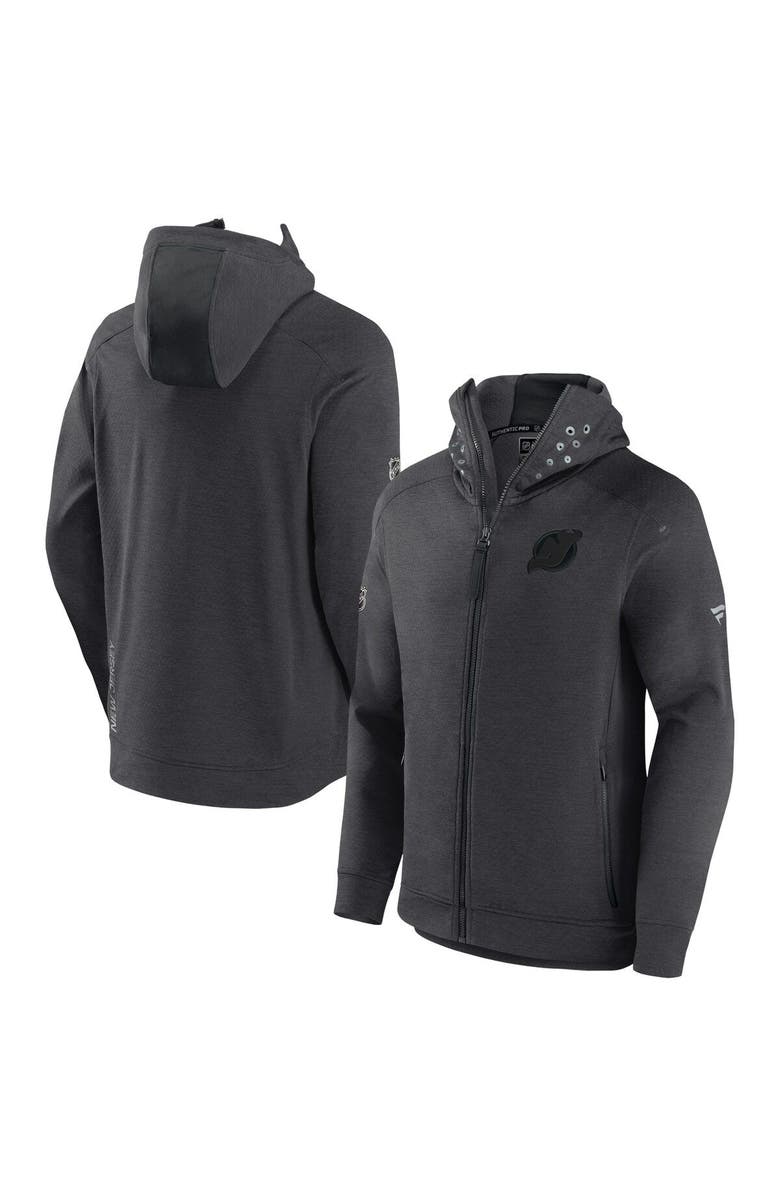 FANATICS Men's Fanatics Branded Heather Charcoal New Jersey Devils Authentic Pro Road Tech Full-Zip Hoodie Jacket, Main, color, Heather Charcoal