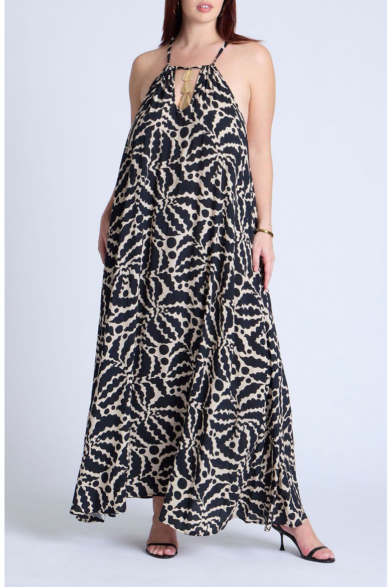 Hardware Detail Trapeze Maxi Dress, Main, color, CRINKLE CUT FAUNA