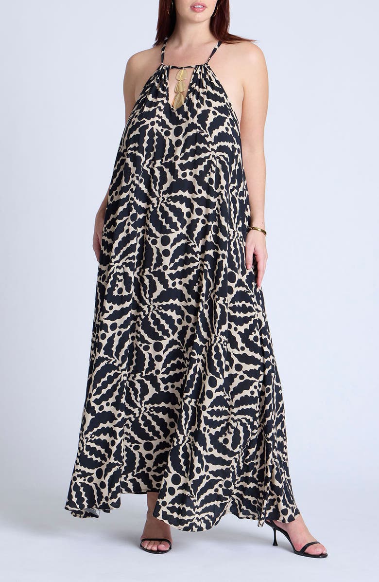 ELOQUII Hardware Detail Trapeze Maxi Dress, Main, color, 