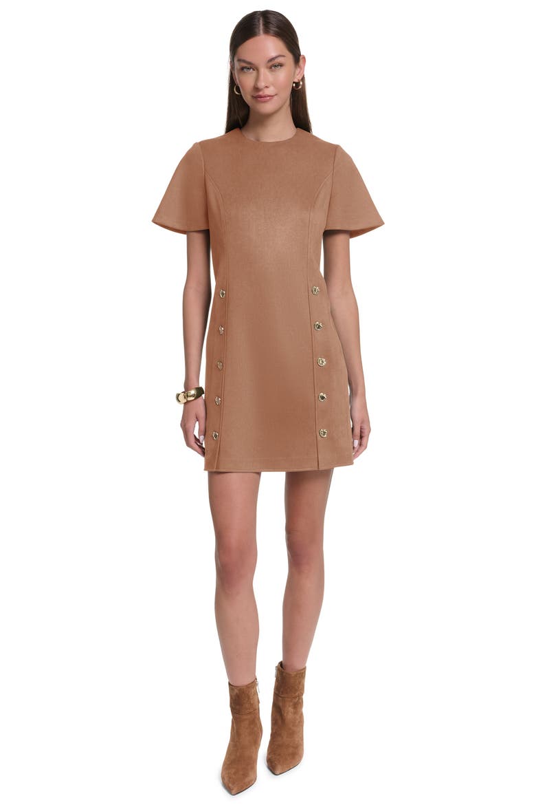 Short Sleeve Suede Shift Dress, Main, color, Spiced Almond