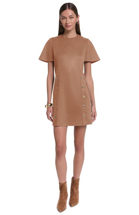 Short Sleeve Suede Shift Dress