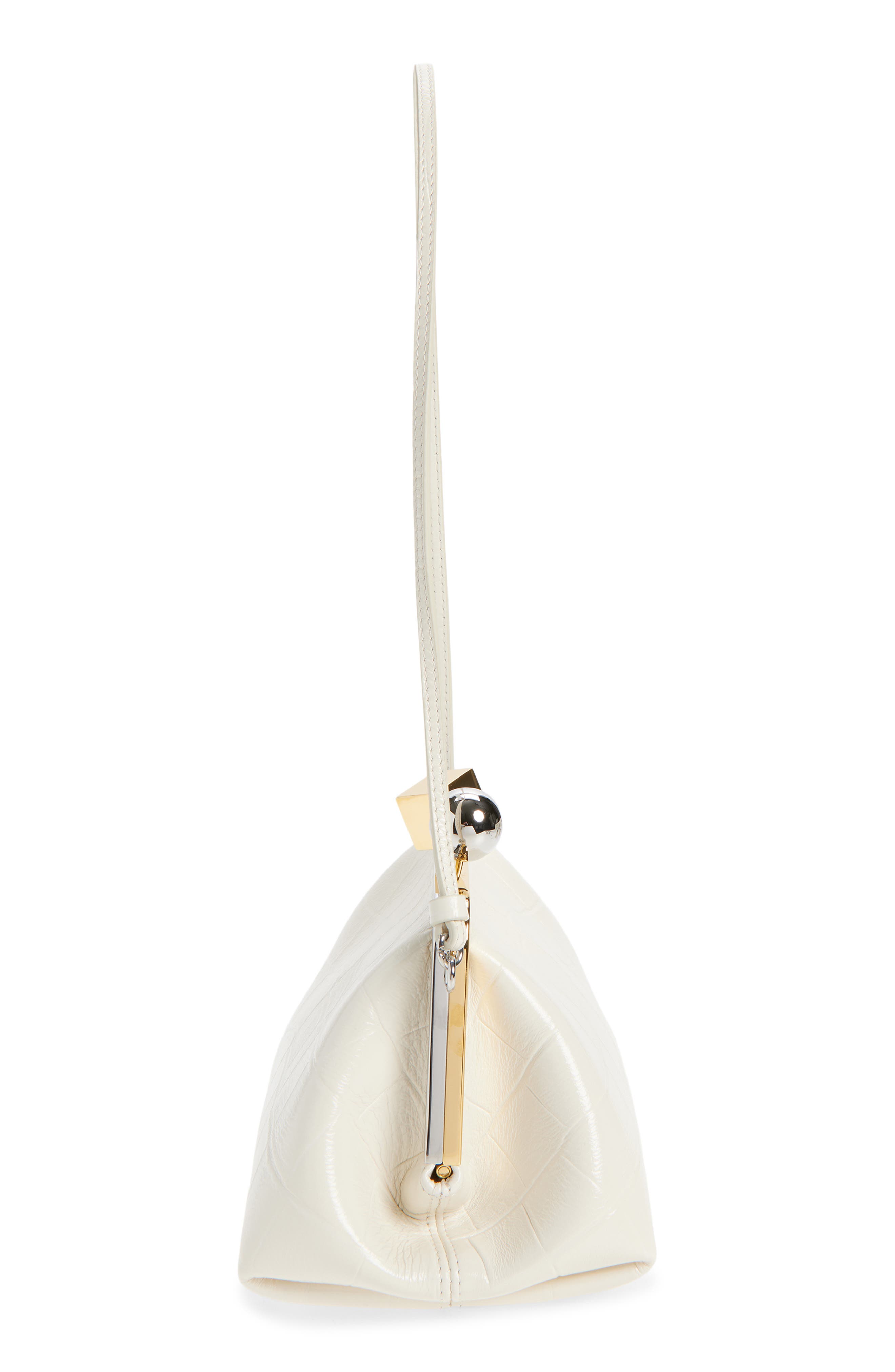 Jacquemus Le Berlingot Croc Embossed Leather Frame Shoulder Bag, Alternate, color, Light Ivory 115