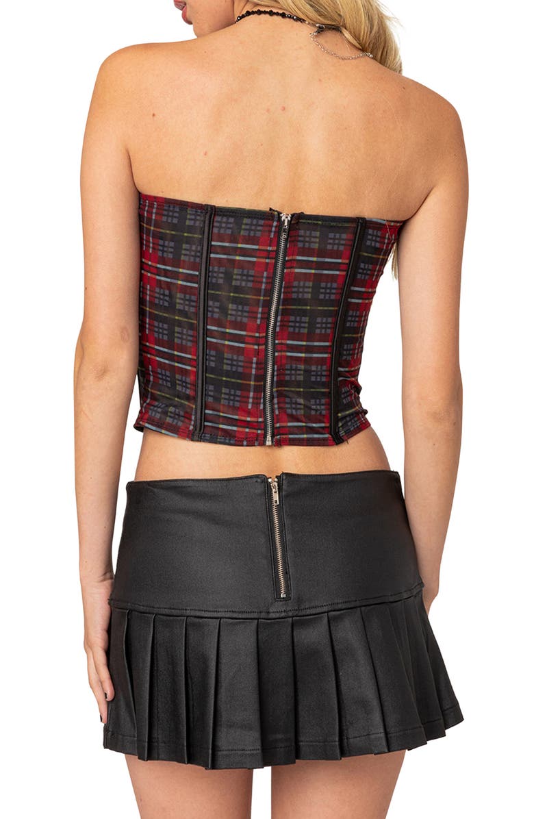 EDIKTED Tory Plaid Mesh Corset, Alternate, color, 