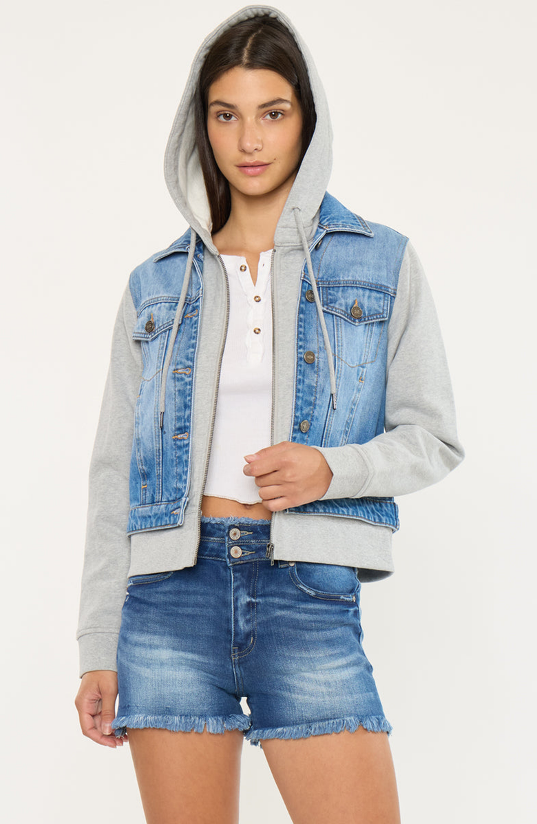 KanCan Kenzie Denim Hoodie Jacket, Alternate, color, Medium Wash