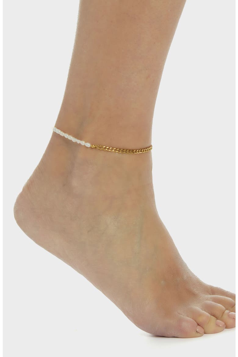18K Gold & Freshwater Pearl Anklet, Alternate, color, WHITE