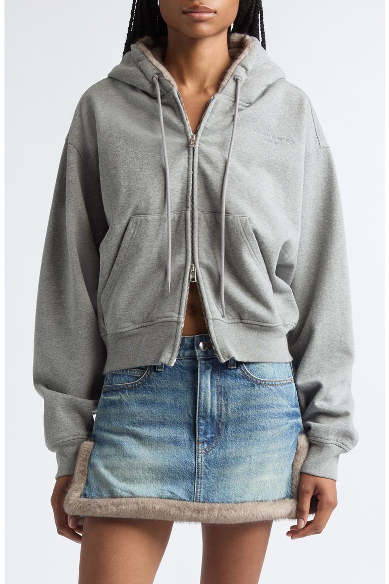 Faux Fur Hood Full Zip Hoodie, Main, color, ALLOY MELANGE