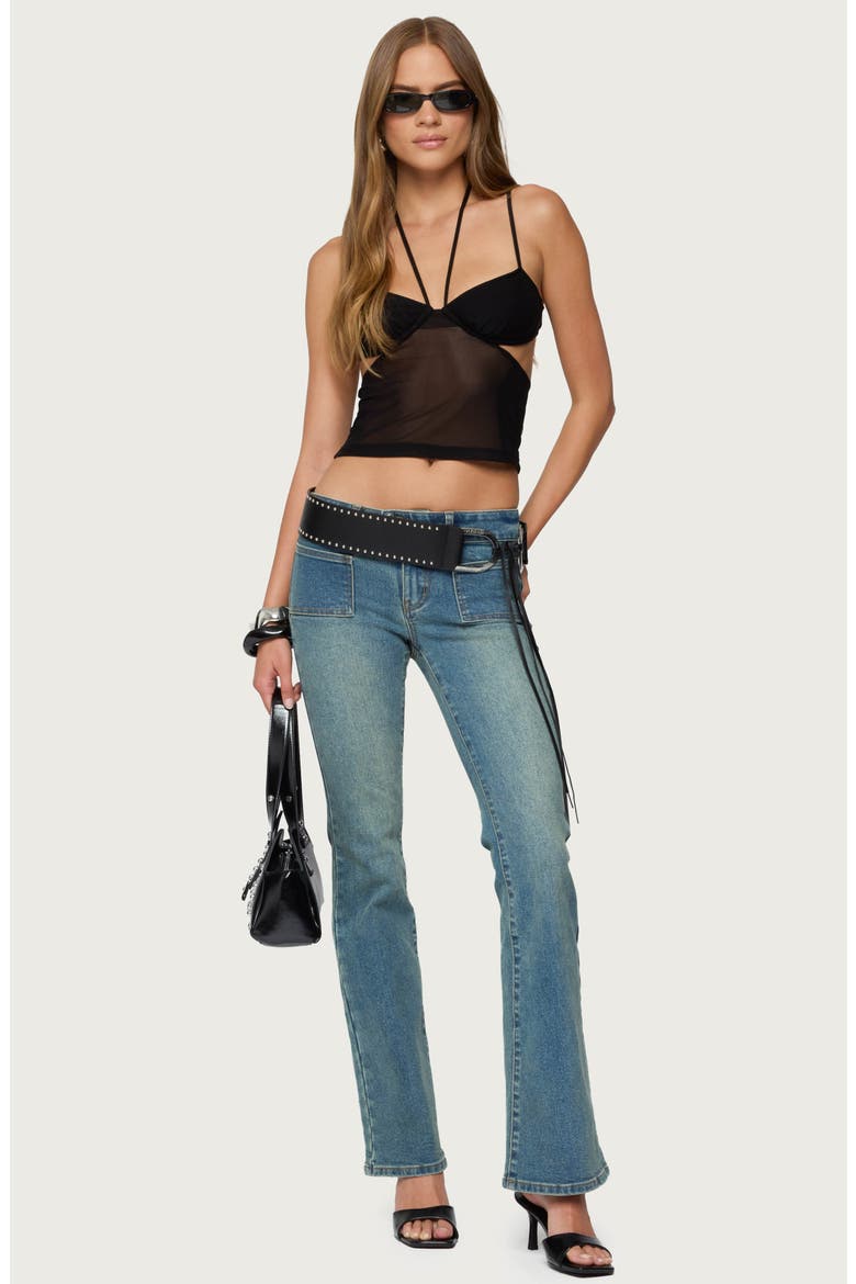 Strappy Sheer Mesh Crop Top, Alternate, color, BLACK