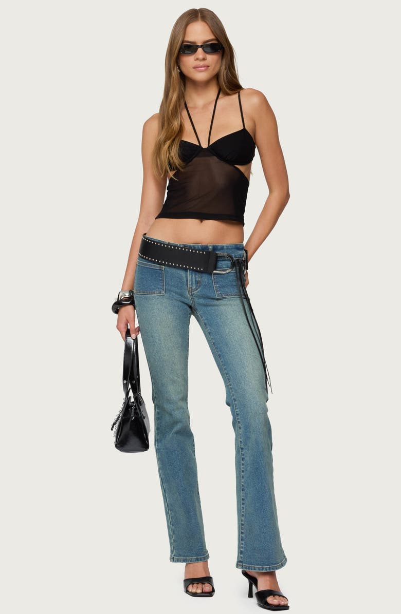 EDIKTED Strappy Sheer Mesh Crop Top, Alternate, color, Black