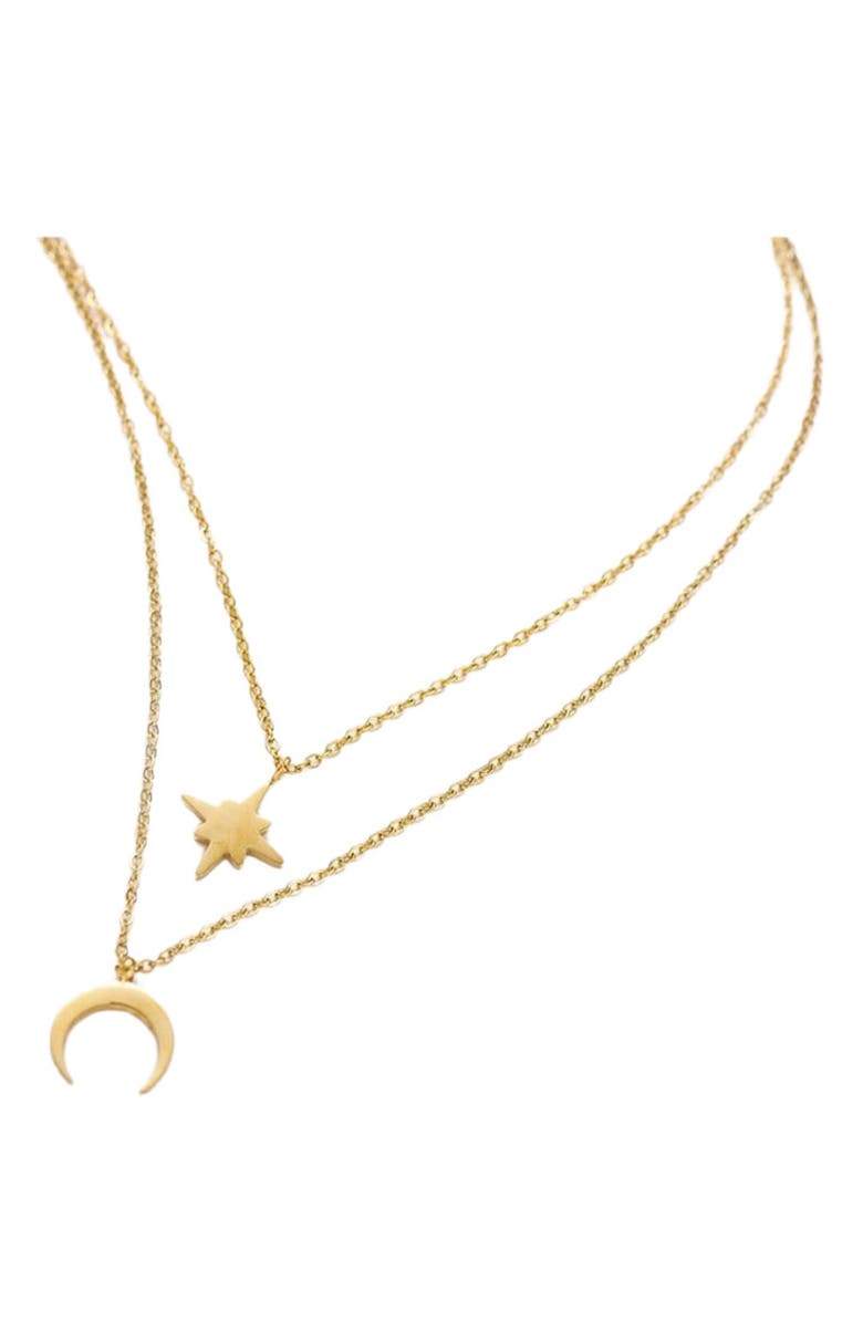 Hollywood Sensation Moon and Star Layered Necklace, Alternate, color, Gold