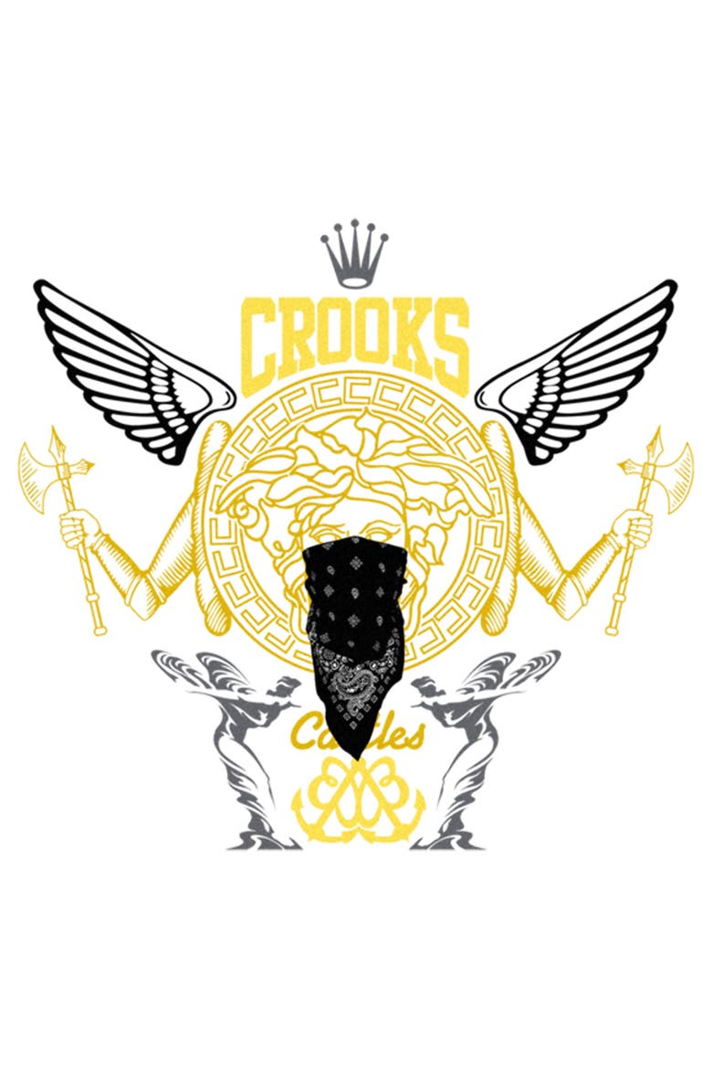 Men's Crooks & Castles Abstract Medusa Yellow and Black Logo  Graphic T-Shirt, Alternate, color, White