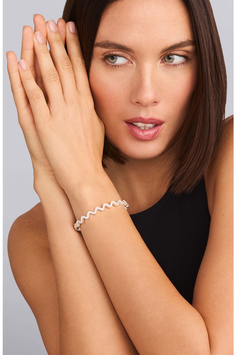 Caviar Spark Diamond Wave Bangle, Alternate, color, SILVER