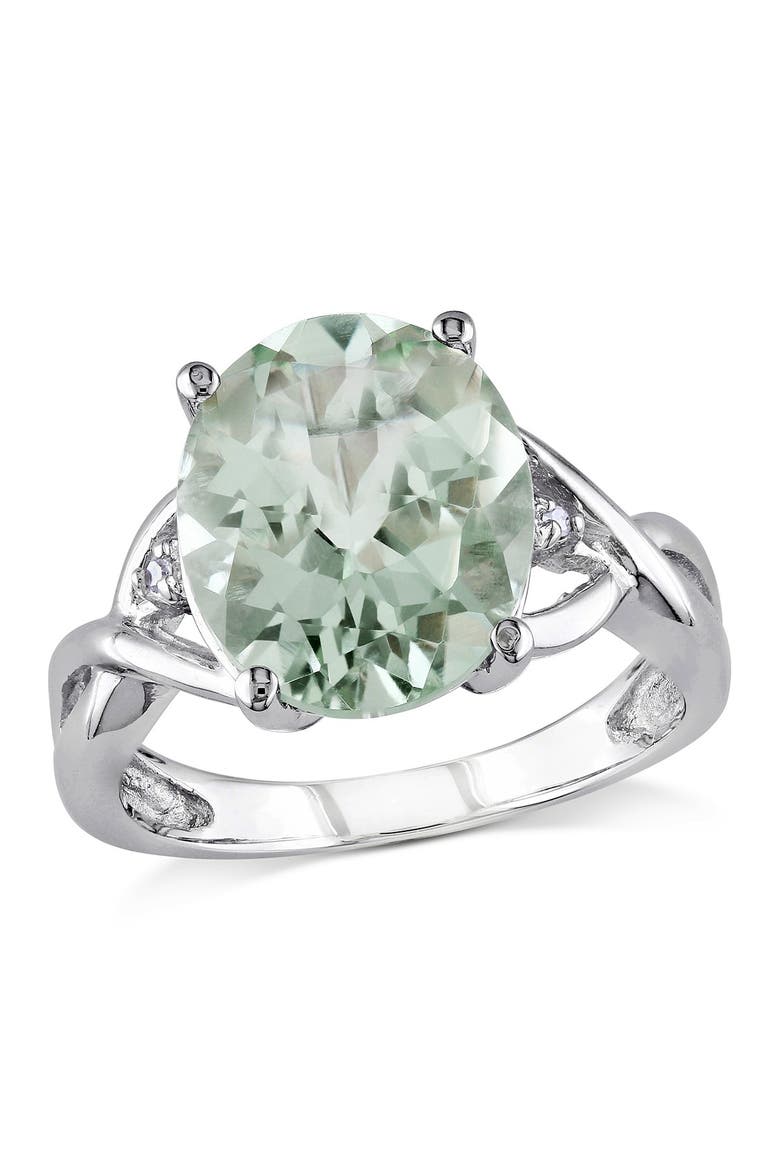 Sterling Silver Oval Prasiolite & Diamond Accent Ring - 0.01 ctw., Main, color, GREEN
