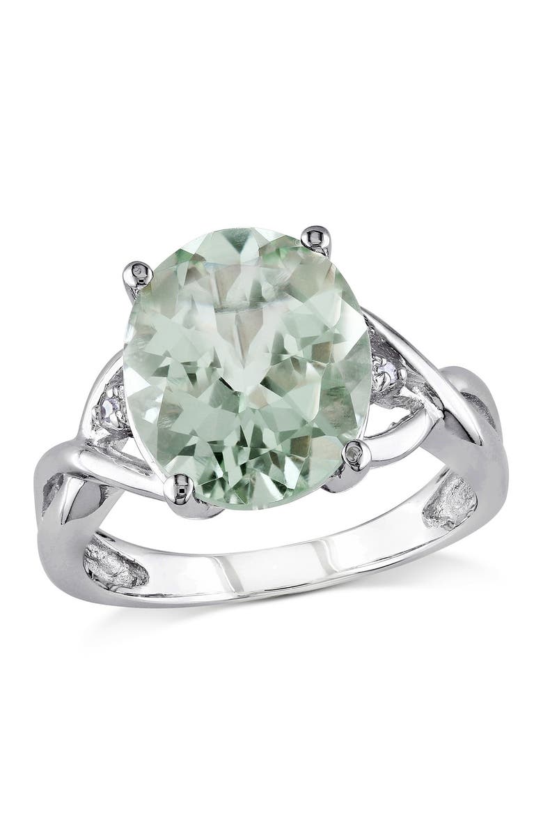 DELMAR Sterling Silver Oval Prasiolite & Diamond Accent Ring - 0.01 ctw., Main, color,