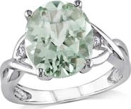 DELMAR Sterling Silver Oval Prasiolite & Diamond Accent Ring - 0.01 ctw.
