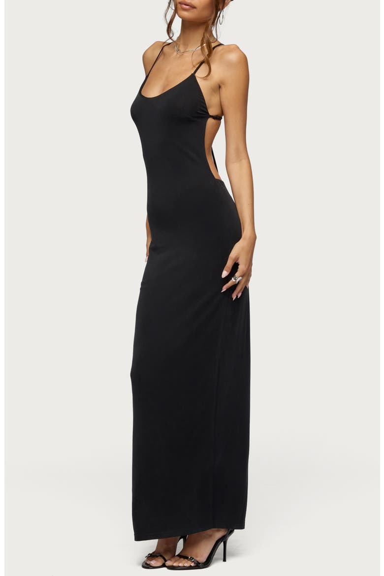 Zhuri Ring Backless Maxi Dress, Alternate, color, BLACK