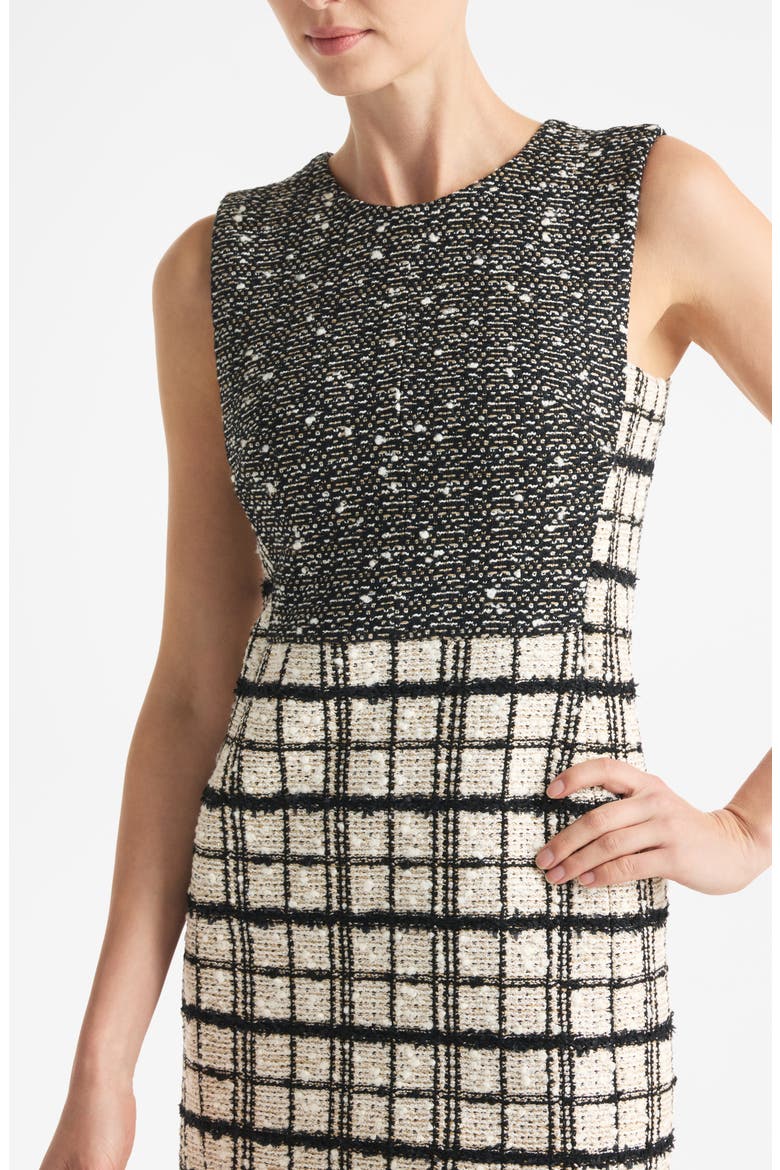 Plaid Sleeveless Tweed Knit Sheath Dress, Alternate, color, ECRU/ BLACK MULTI