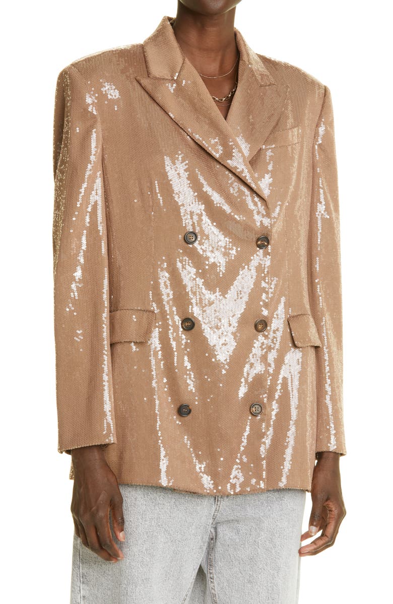 Brunello Cucinelli Sequin Double Breasted Blazer, Alternate, color, 