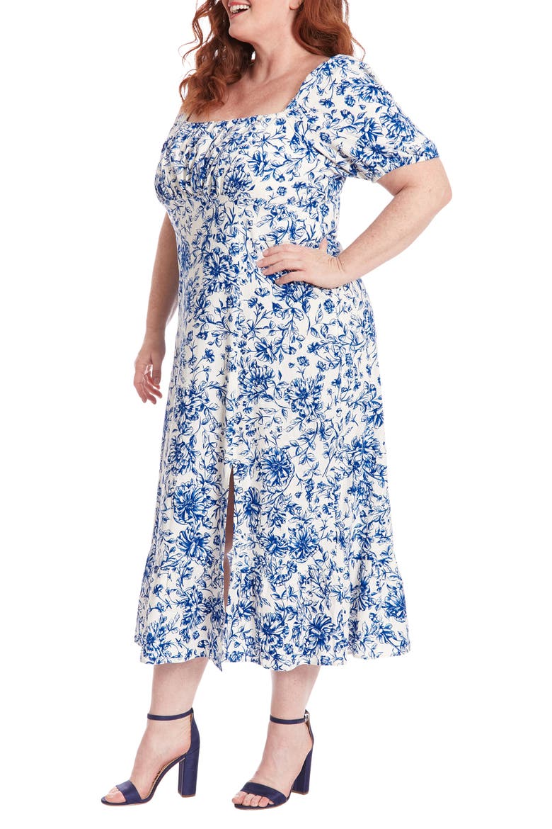 Floral Puff Sleeve Maxi Dress, Alternate, color, IVORY/NAVY
