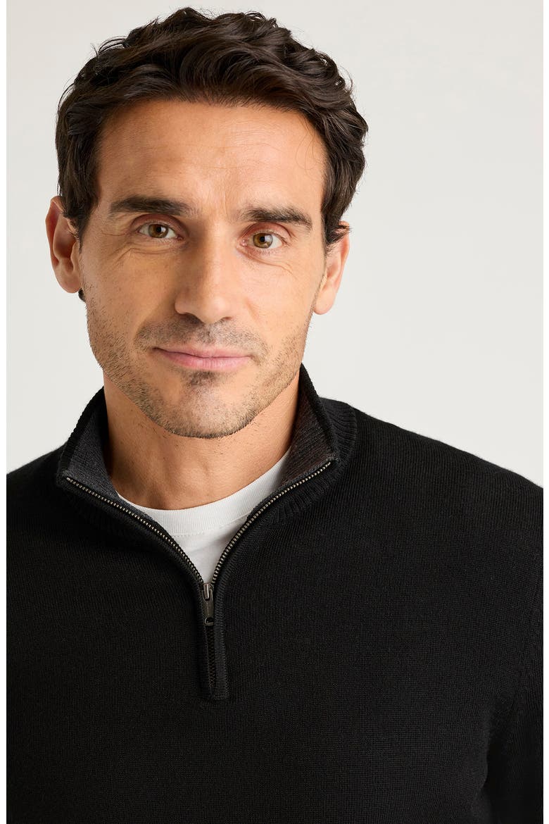 Merino Wool Quarter Zip Sweater, Alternate, color, BLACK