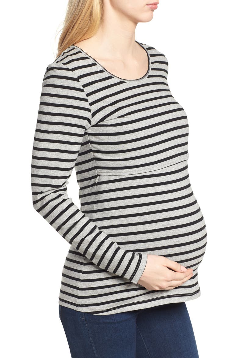 Maternity/Nursing Tee, Alternate, color, GREY/ BLACK