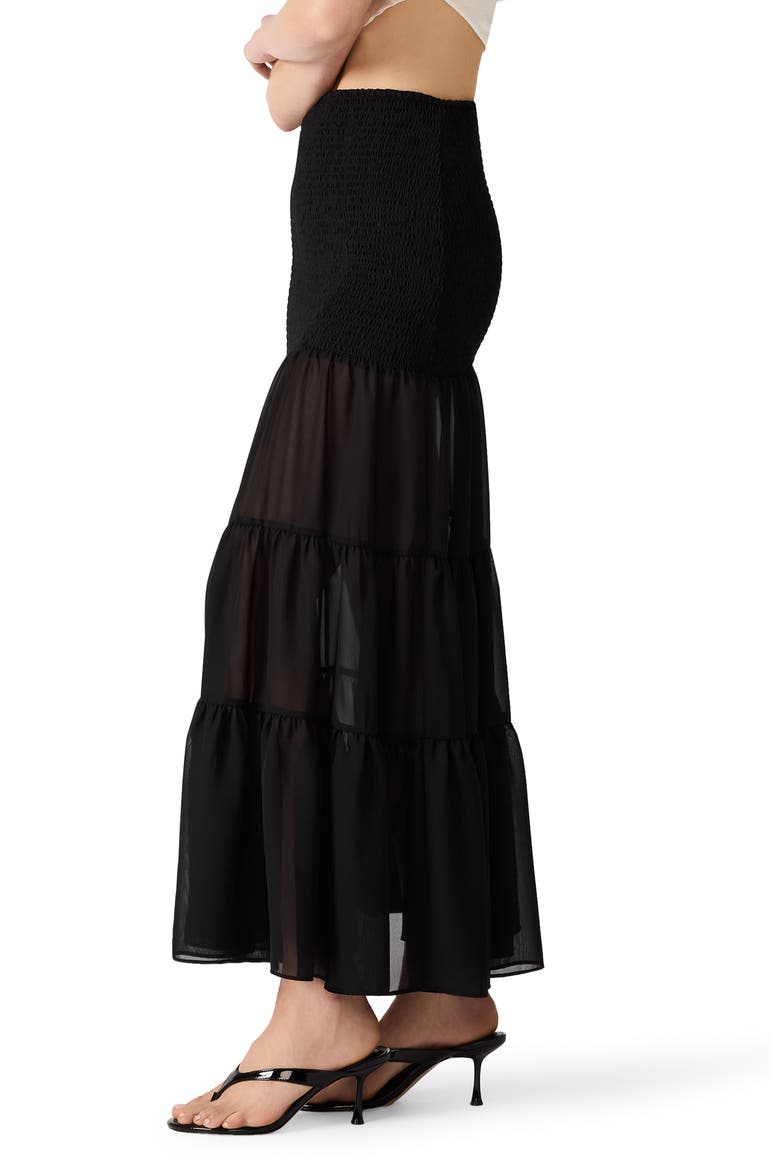 Lisabel Smocked Tiered Maxi Skirt, Alternate, color, BLACK