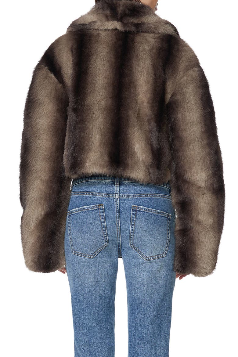 Barrel Faux Fur Cropped Jacket, Alternate, color, DARK BROWN STRIPE