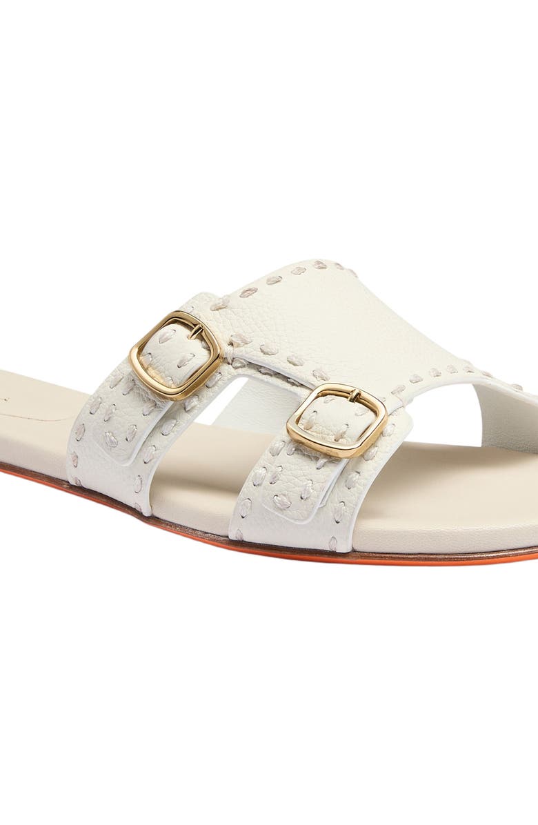 Santoni Women's leather double-buckle Didi slide sandal, Alternate, color, White