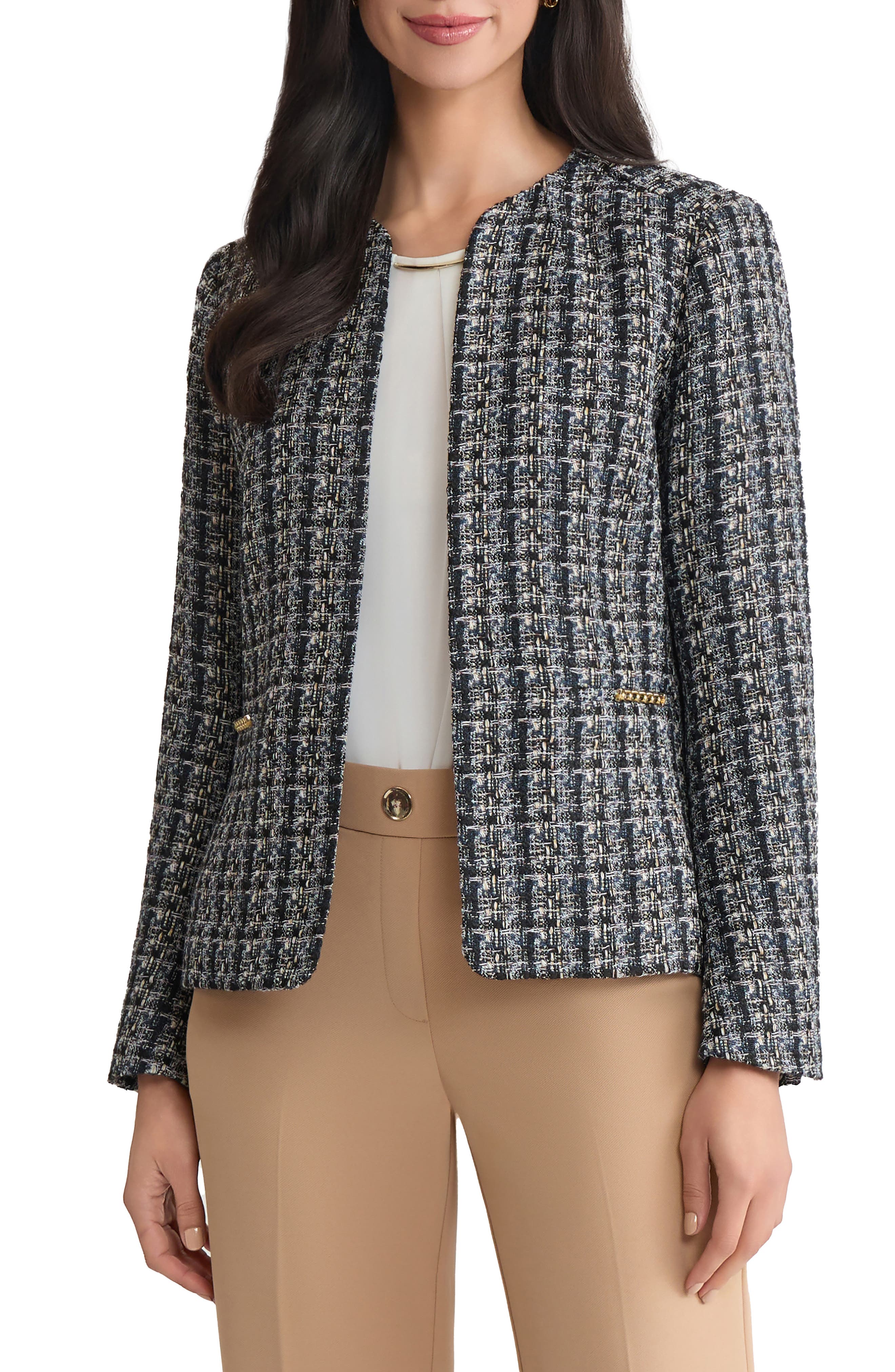 Tweed Collarless Blazer