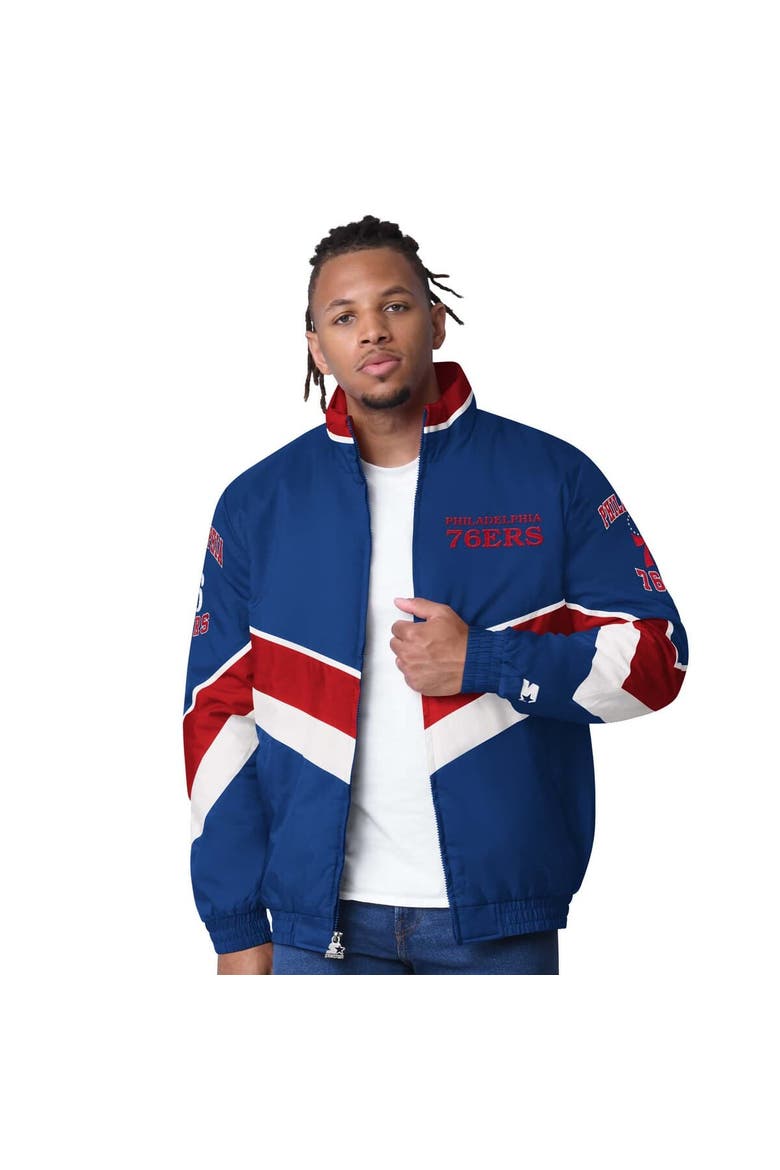 Men's Starter Royal Philadelphia 76ers Captain Oxford Full-Zip Jacket, Alternate, color, Royal