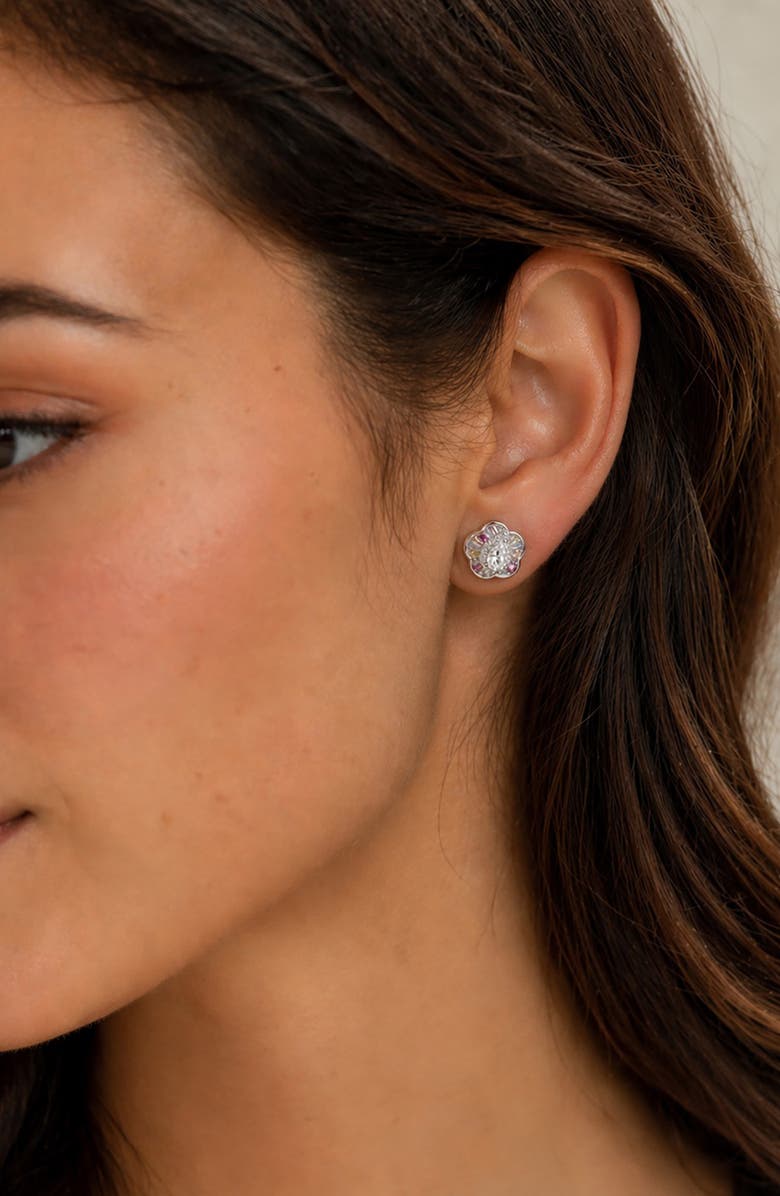 BEST SILVER Floral Cubic Zirconia Stud Earrings, Alternate, color,