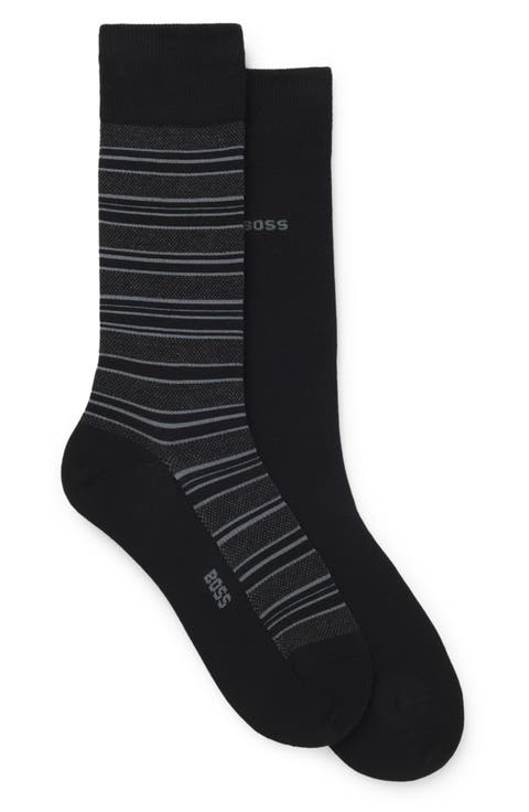 Assorted 2-Pack Solid & Stripe Cotton Blend Dress Socks