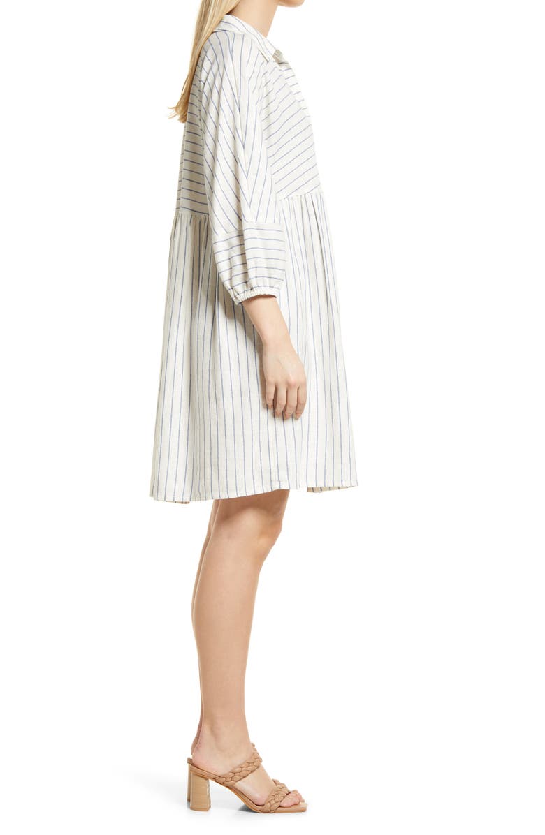 Caslon<sup>®</sup> Stripe Long Sleeve Linen Blend Dress, Alternate, color, 