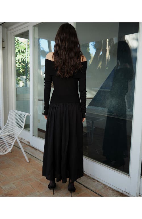 Shop Mango Off The Shoulder Long Sleeve Maxi Dress In Black